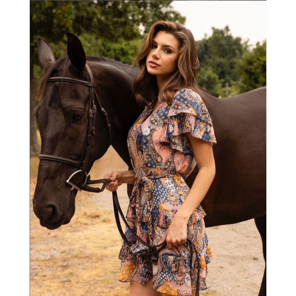 NEW Alden Adair Courtney Chiffon Mini Dress with Rope Belt in Paisley Patch Sz S - Picture 2 of 12